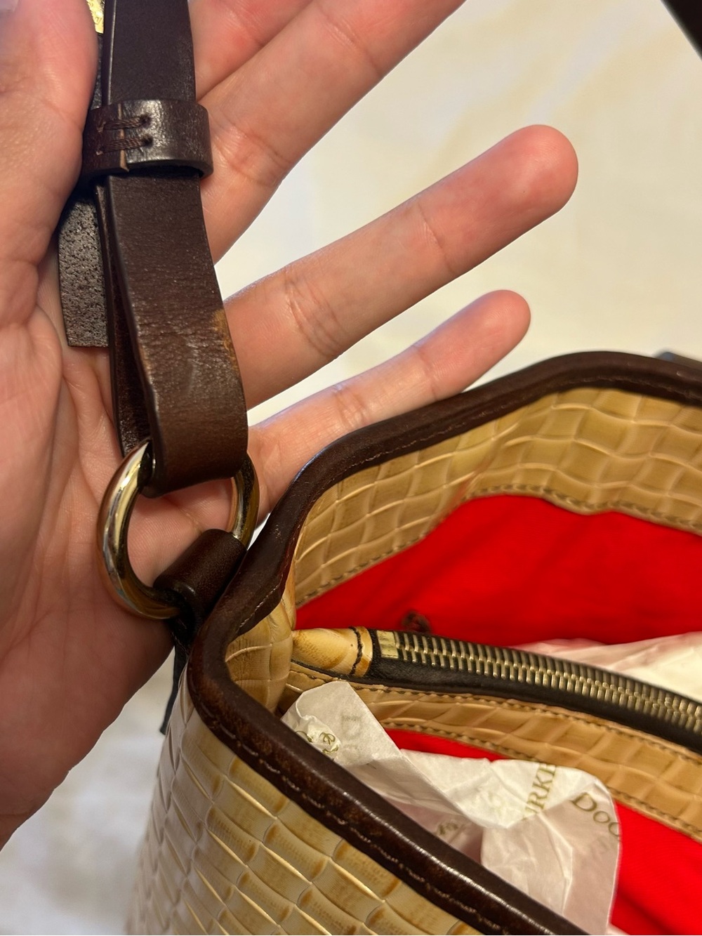 NWT Dooney & Bourke LILLIANA Tote Bag w/Wristlet Keychain Natural Woven Leather - Picture 10 of 16